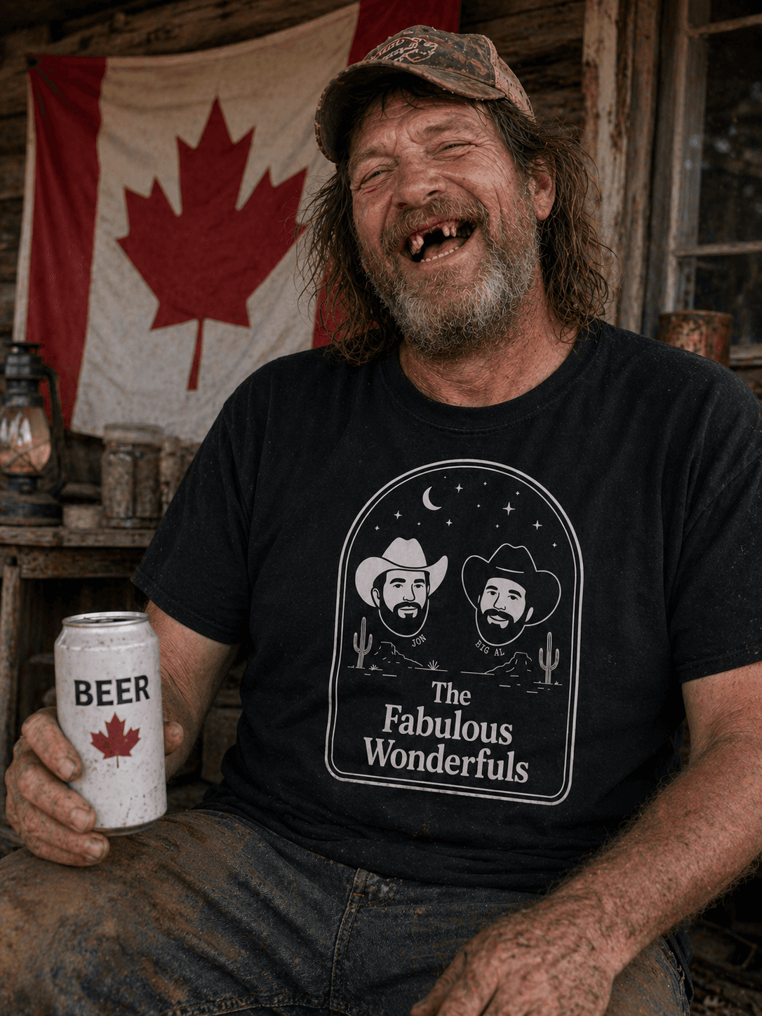 Wonderfuls Tee — modelled by a man in a trucker hat