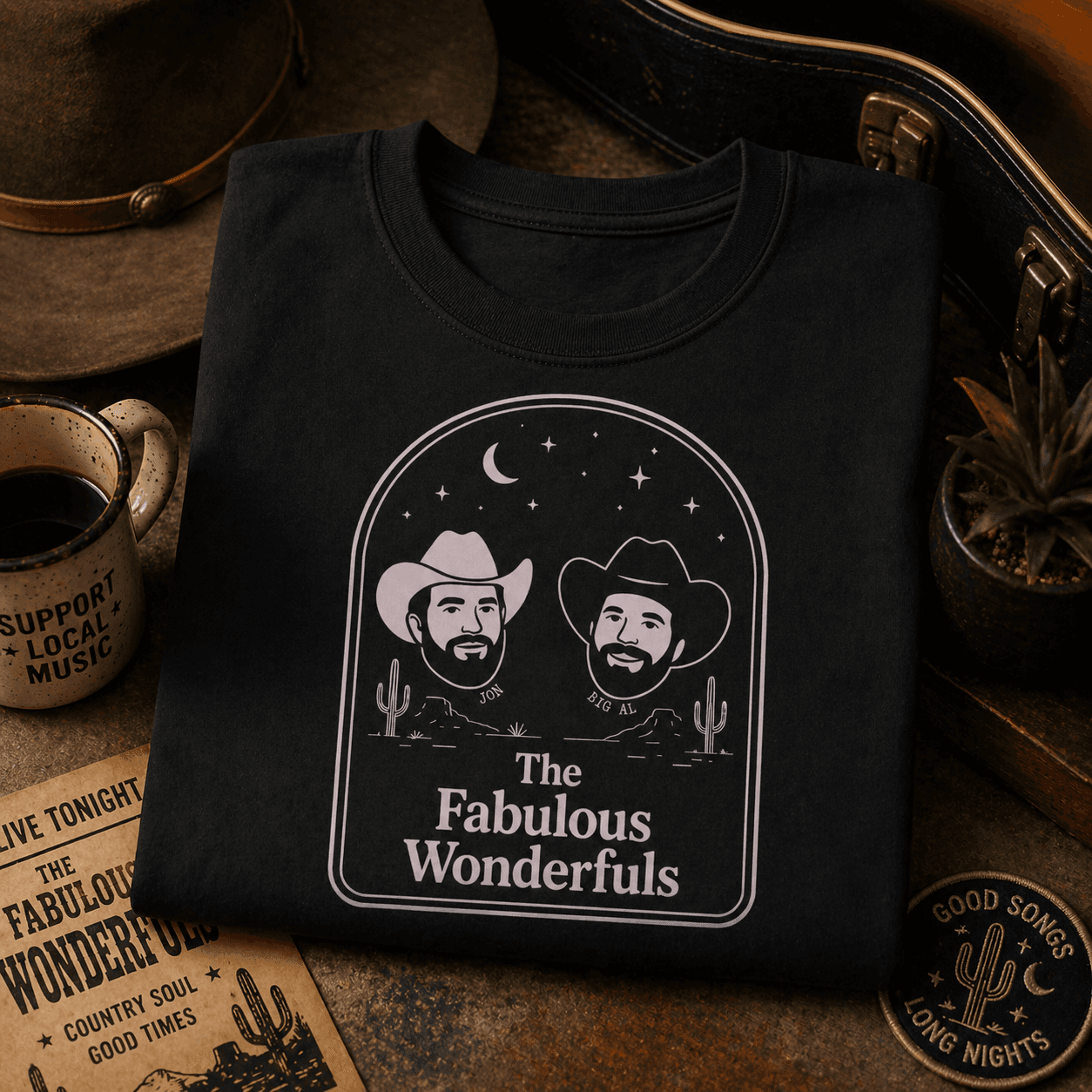 Wonderfuls Tee — folded on themed backdrop