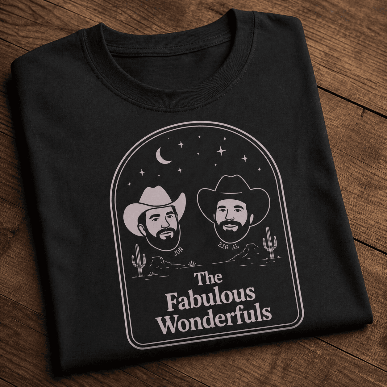 Wonderfuls Tee — folded on wood floor